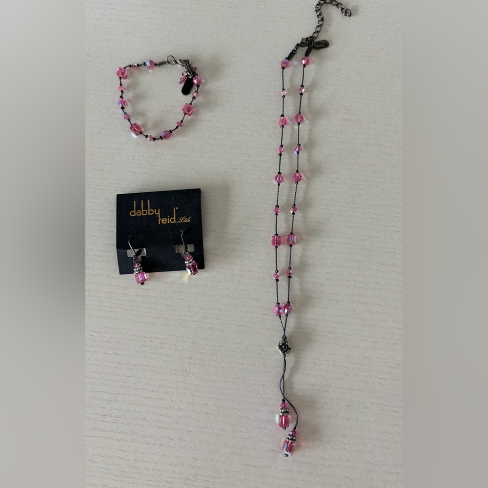 dabby feid Pink Beaded Necklace and Earring Set